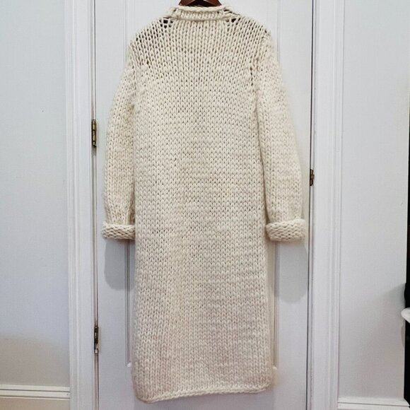 Vintage Gap Chunky Knit Ivory Long Duster Cardigan Coat 100% Wool Women's Large - Picture 8 of 16